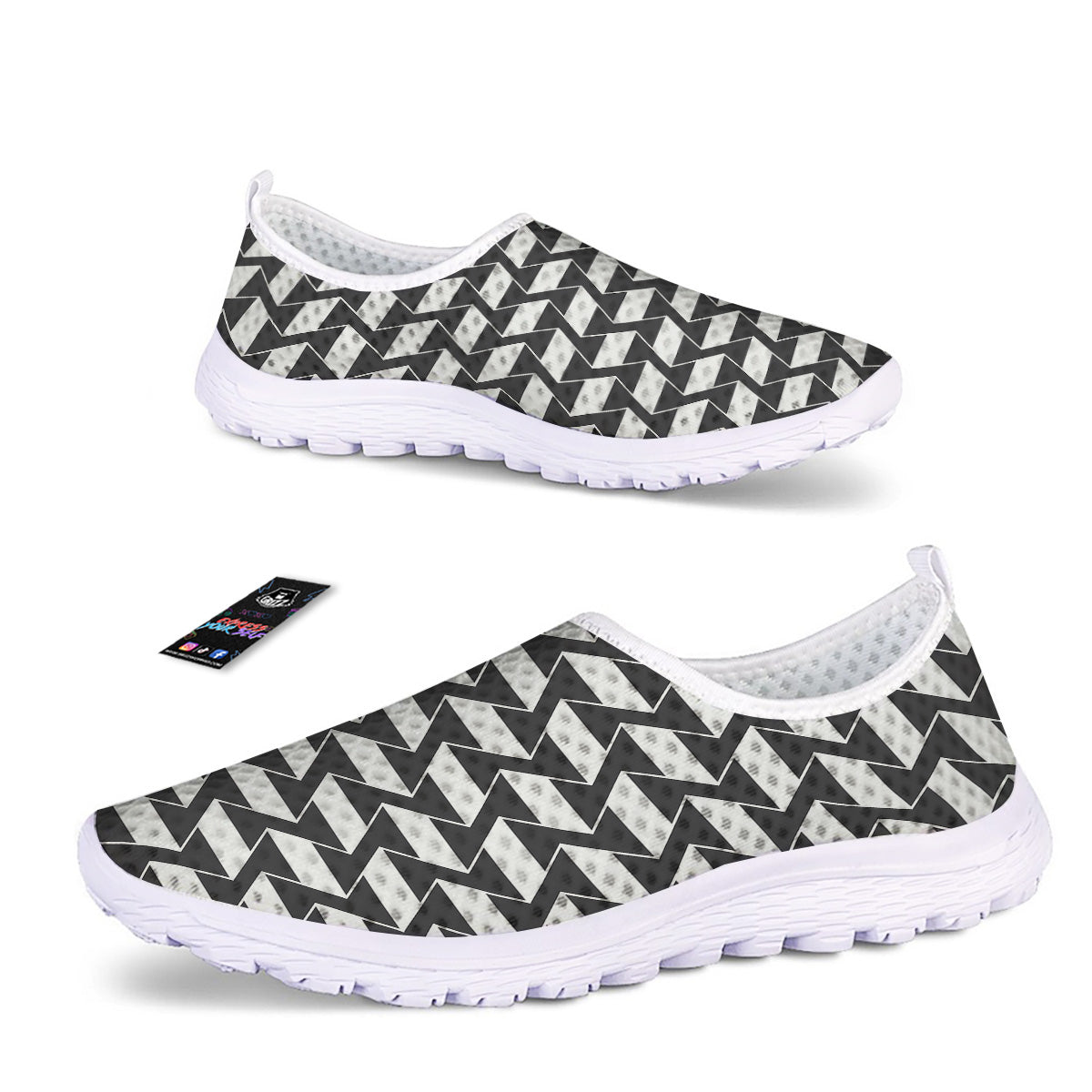 Abstract Heometric Zigzag Print Pattern Nurse Shoes-grizzshop