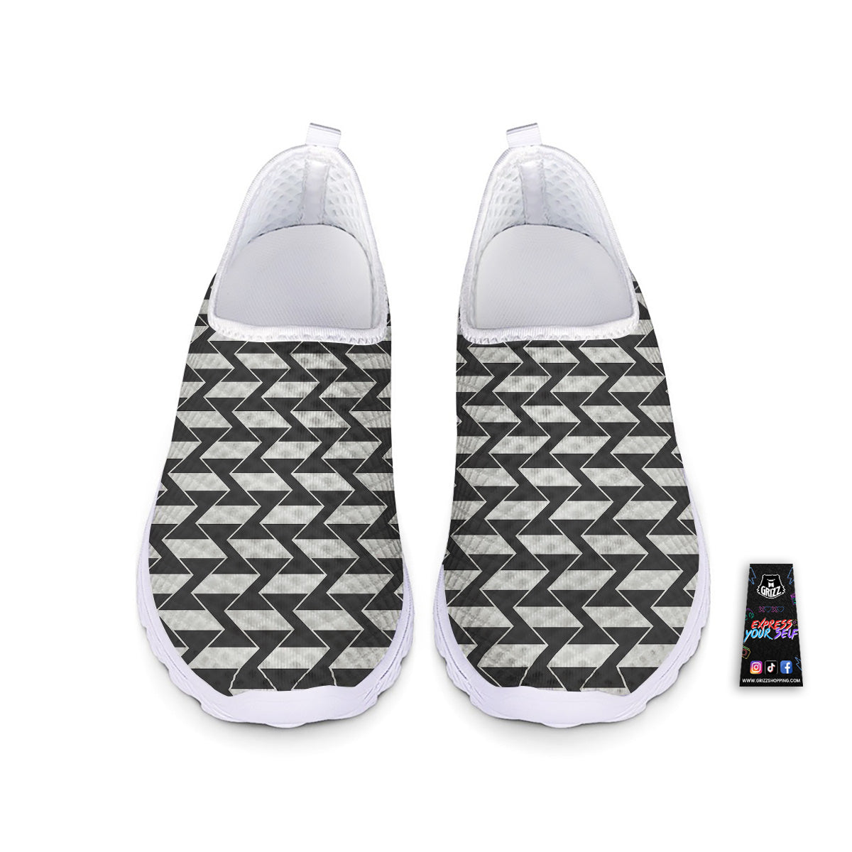 Abstract Heometric Zigzag Print Pattern Nurse Shoes-grizzshop