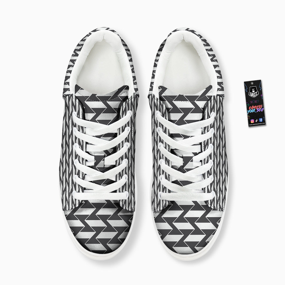 Abstract Heometric Zigzag Print Pattern Platform Shoes-grizzshop
