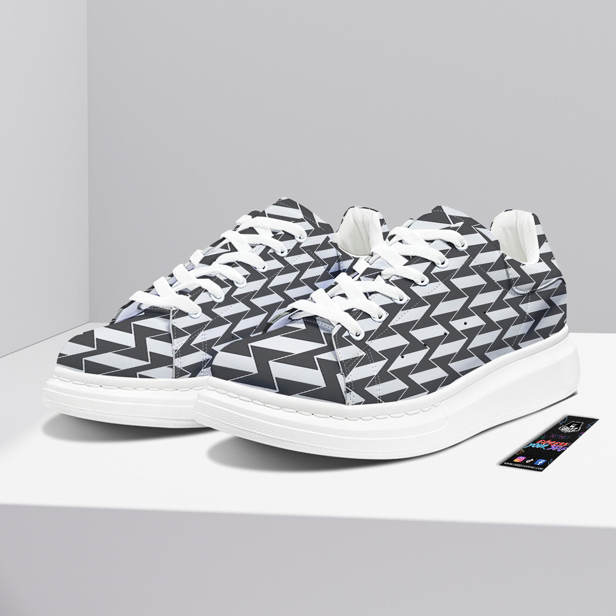 Abstract Heometric Zigzag Print Pattern Platform Shoes-grizzshop
