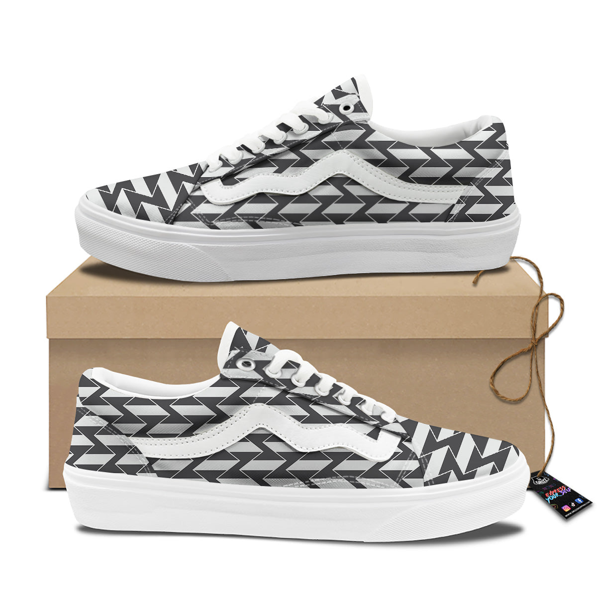 Abstract Heometric Zigzag Print Pattern Skate Shoes-grizzshop