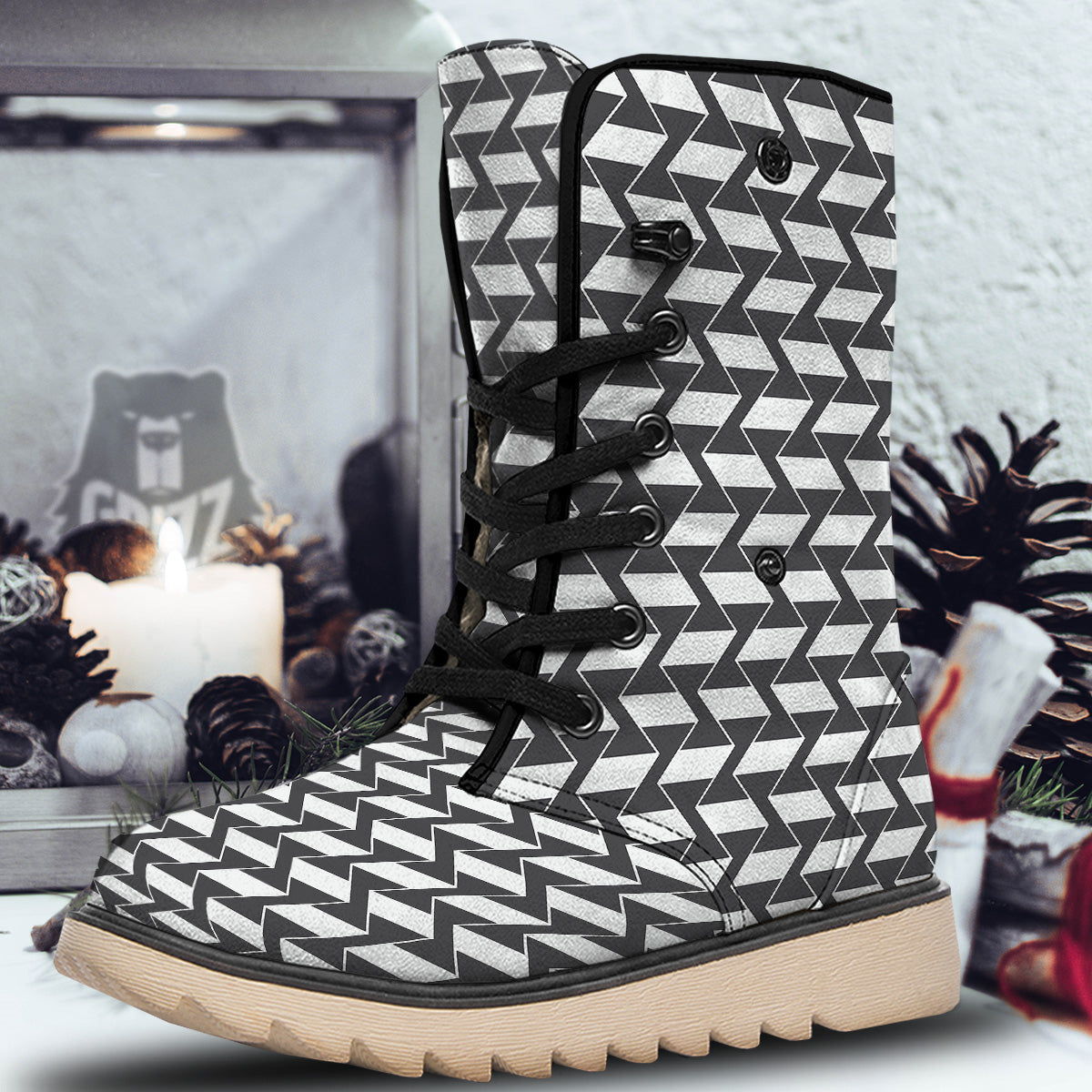 Abstract Heometric Zigzag Print Pattern Snow Boots-grizzshop
