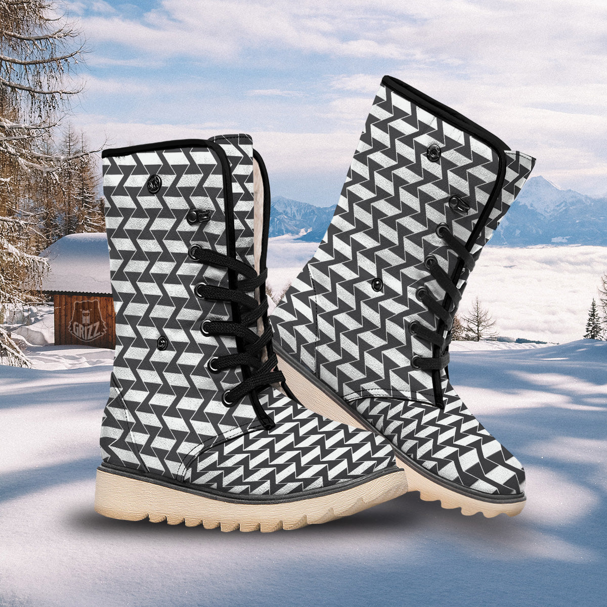 Abstract Heometric Zigzag Print Pattern Snow Boots-grizzshop