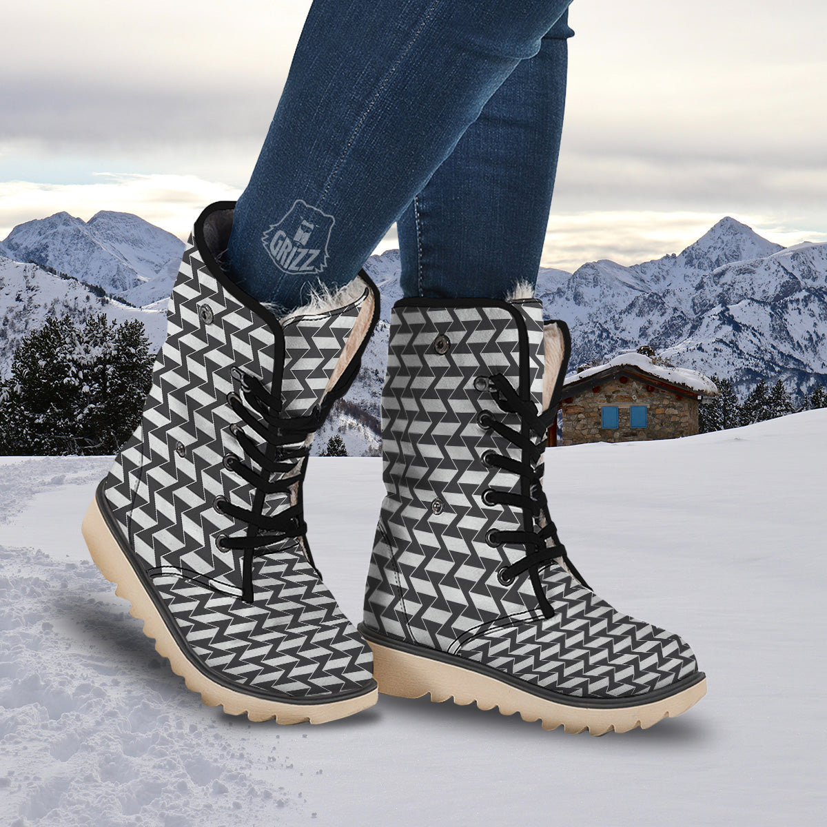 Abstract Heometric Zigzag Print Pattern Snow Boots-grizzshop