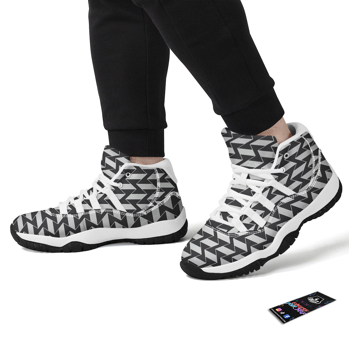 Abstract Heometric Zigzag Print Pattern White Bball Shoes-grizzshop