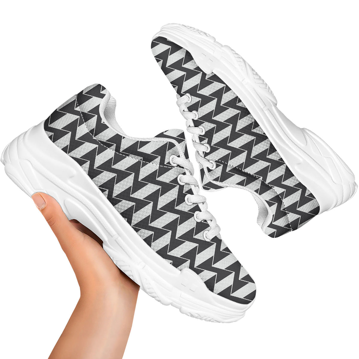 Abstract Heometric Zigzag Print Pattern White Chunky Shoes-grizzshop