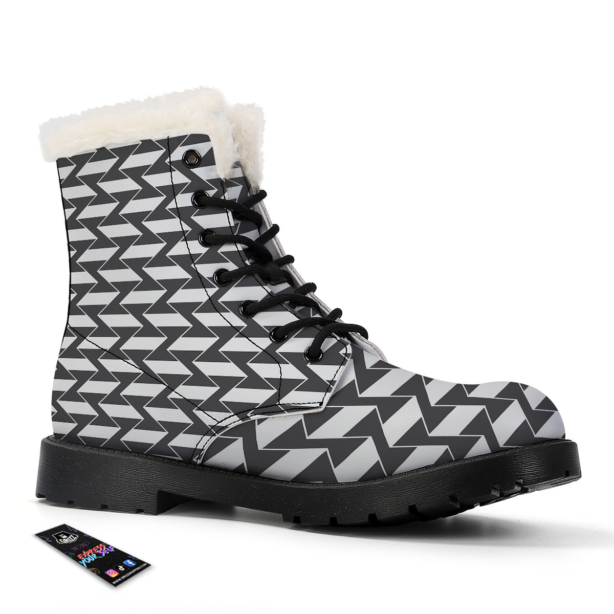 Abstract Heometric Zigzag Print Pattern Winter Boots-grizzshop