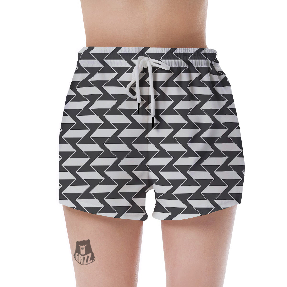 Abstract Heometric Zigzag Print Pattern Women's Shorts-grizzshop