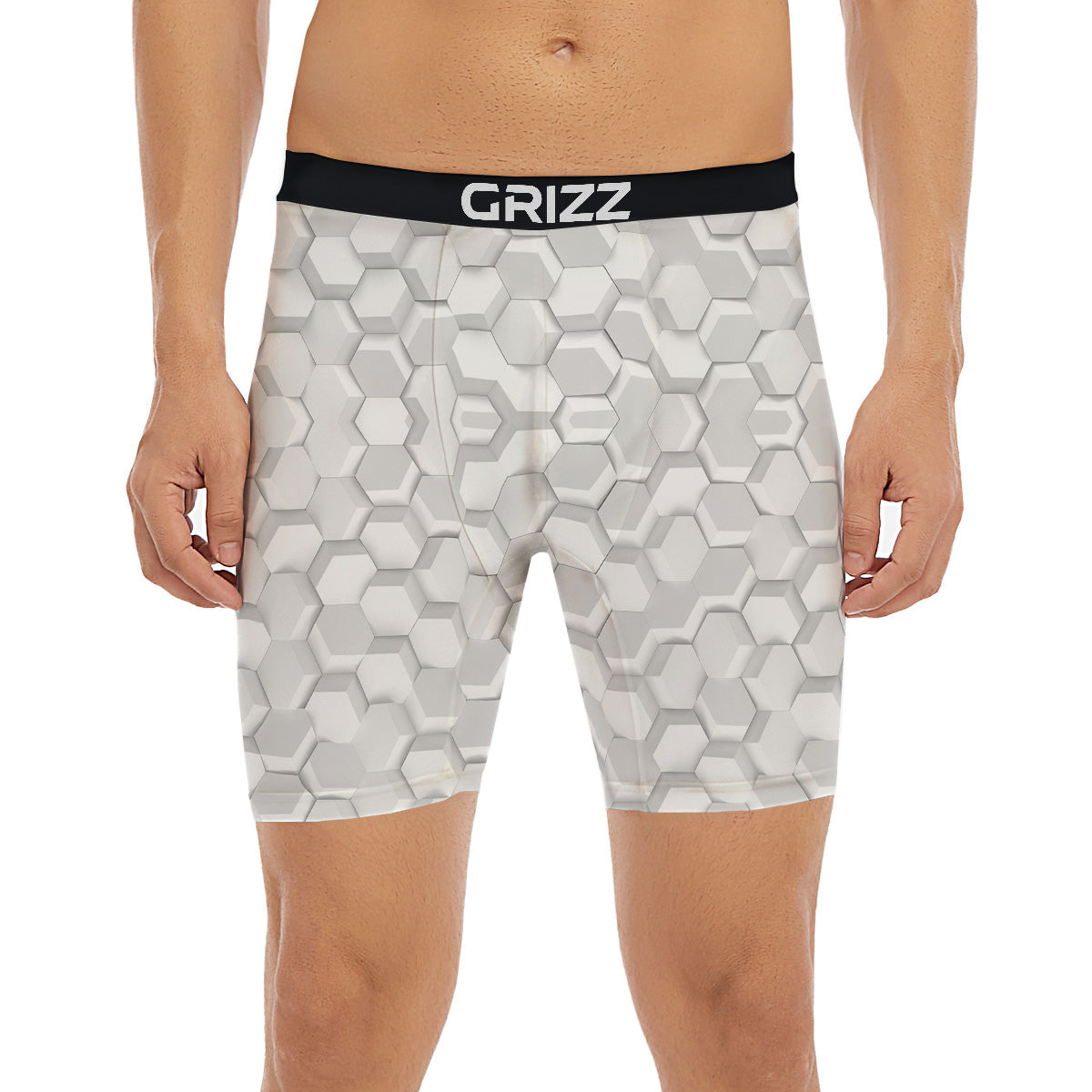 Abstract Hexagonal White 3D Print Pattern Boxer Briefs-grizzshop