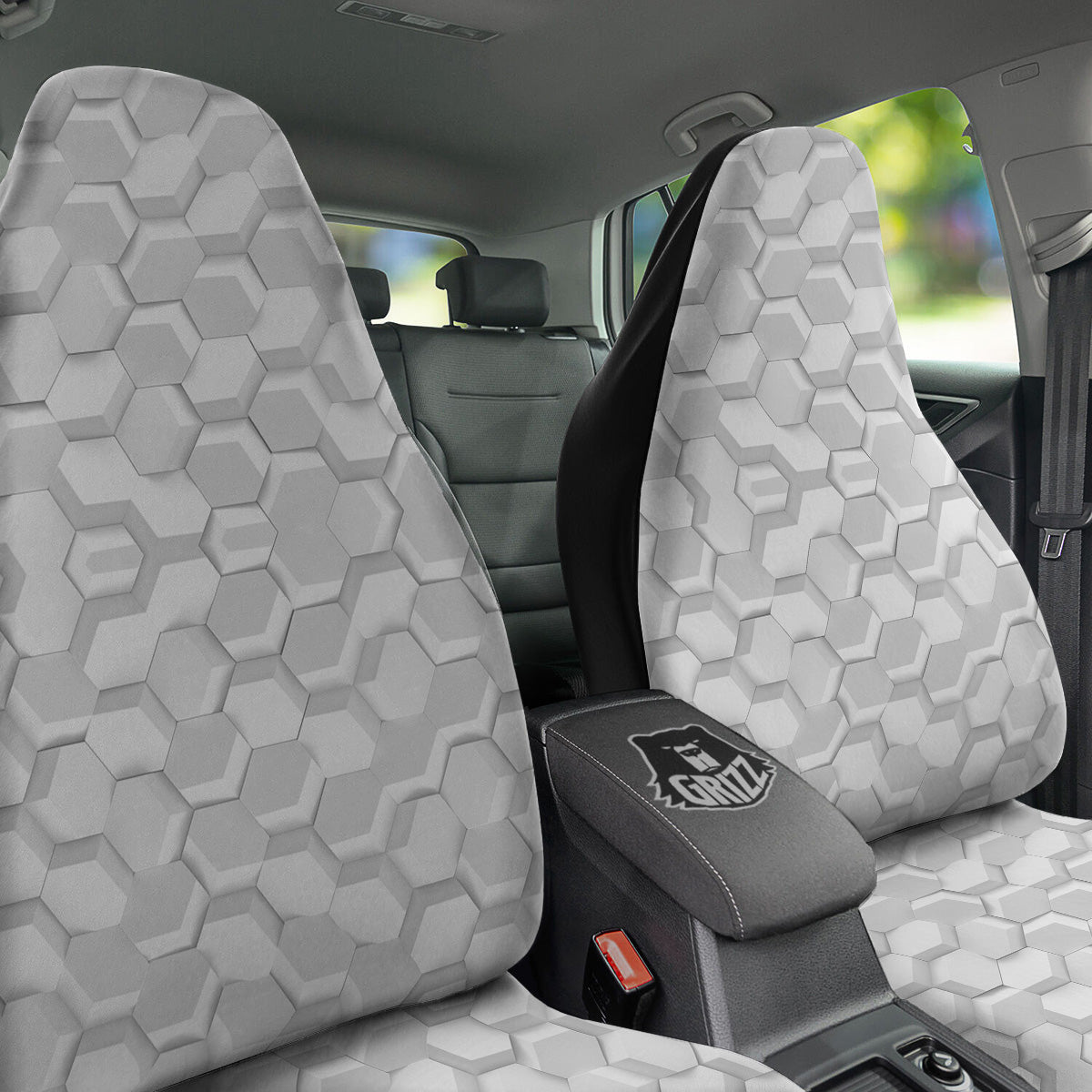 Abstract Hexagonal White 3D Print Pattern Car Seat Covers-grizzshop