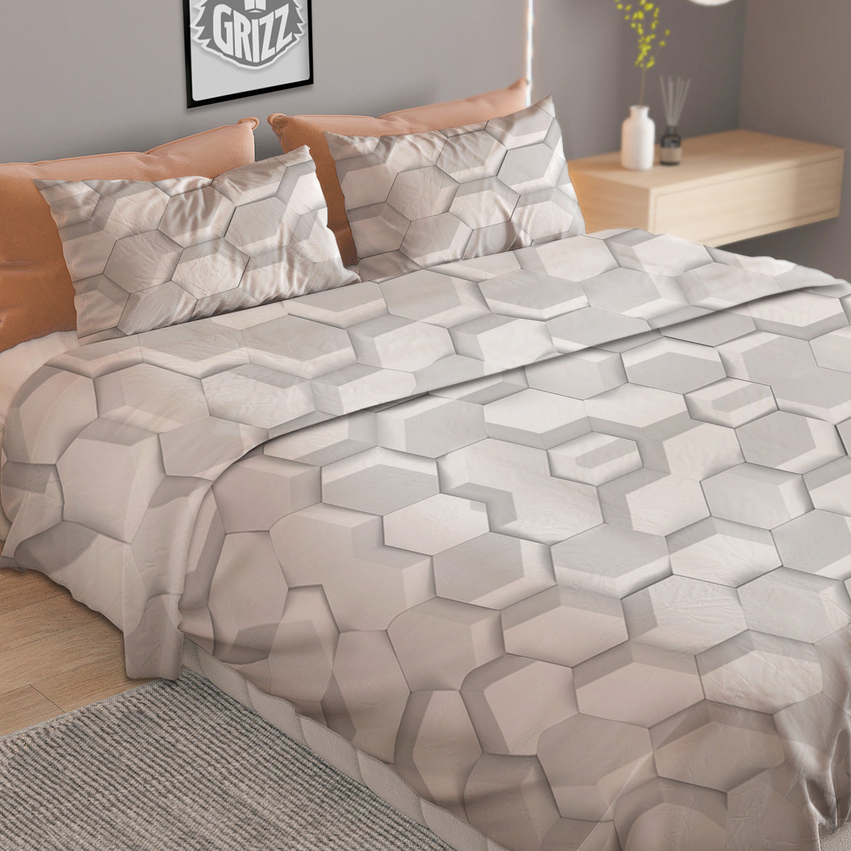 Abstract Hexagonal White 3D Print Pattern Duvet Cover Bedding Set-grizzshop