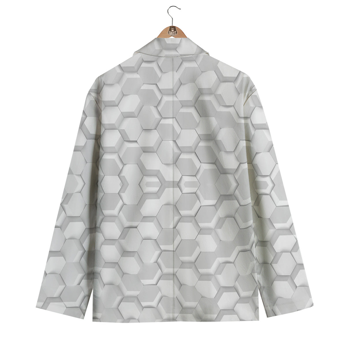 Abstract Hexagonal White 3D Print Pattern Men's Blazer-grizzshop