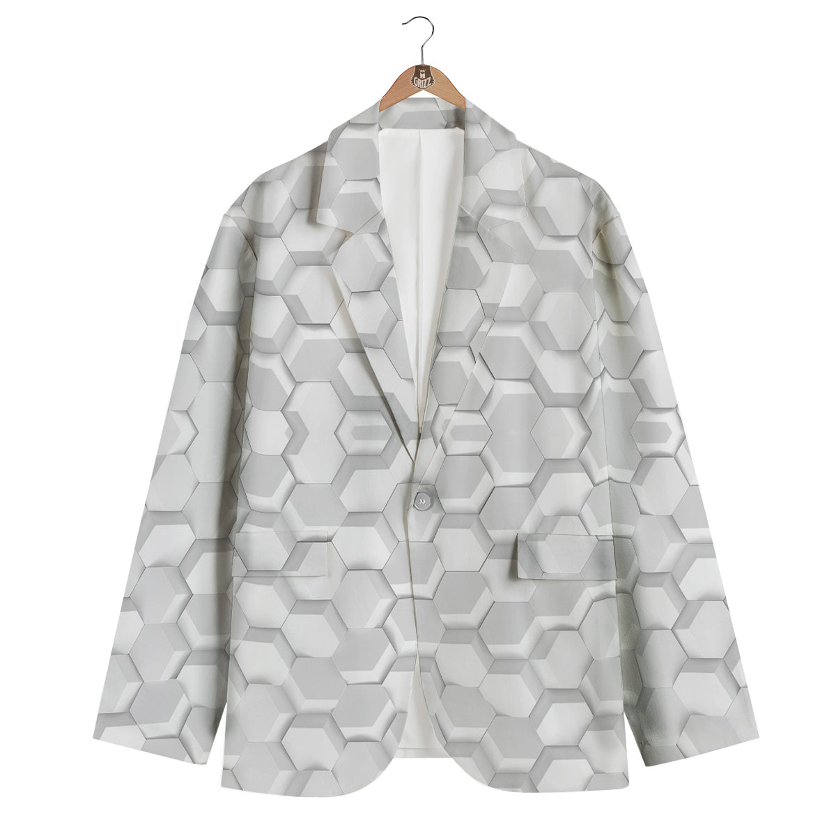 Abstract Hexagonal White 3D Print Pattern Men's Blazer-grizzshop