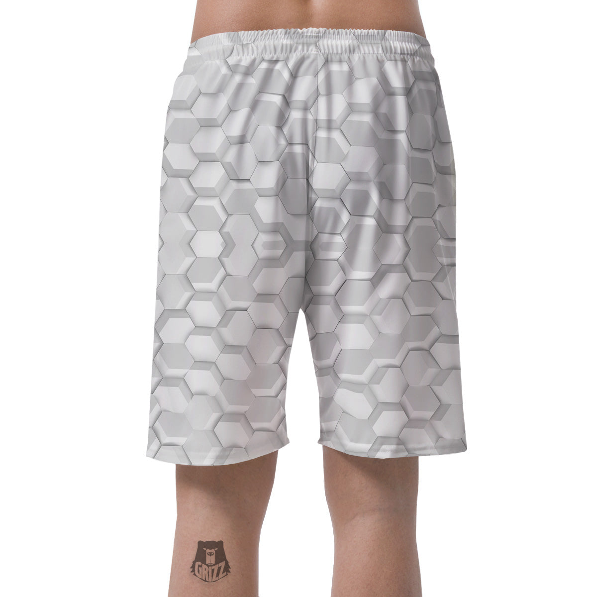 Abstract Hexagonal White 3D Print Pattern Men's Shorts-grizzshop