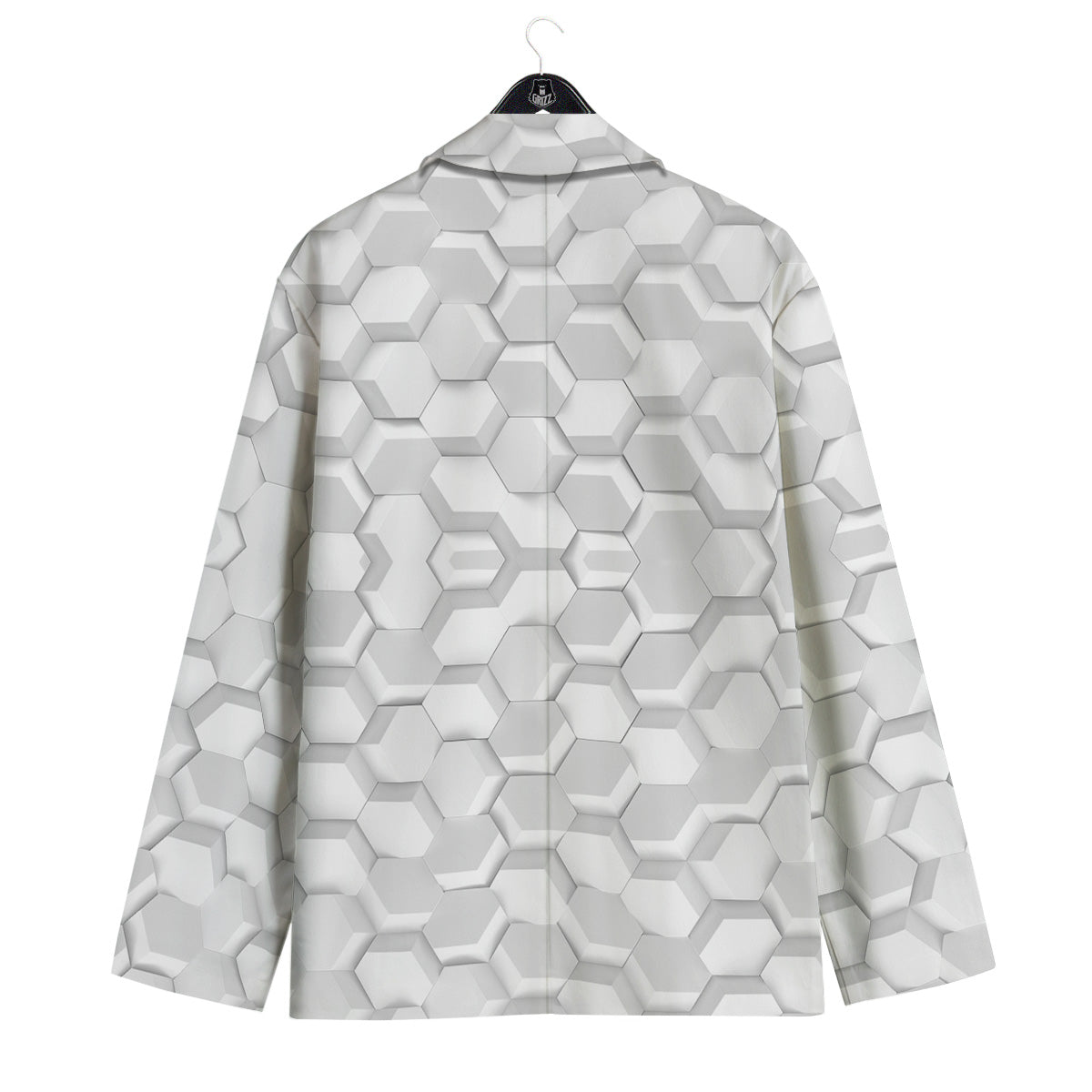 Abstract Hexagonal White 3D Print Pattern Men's Sport Coat-grizzshop