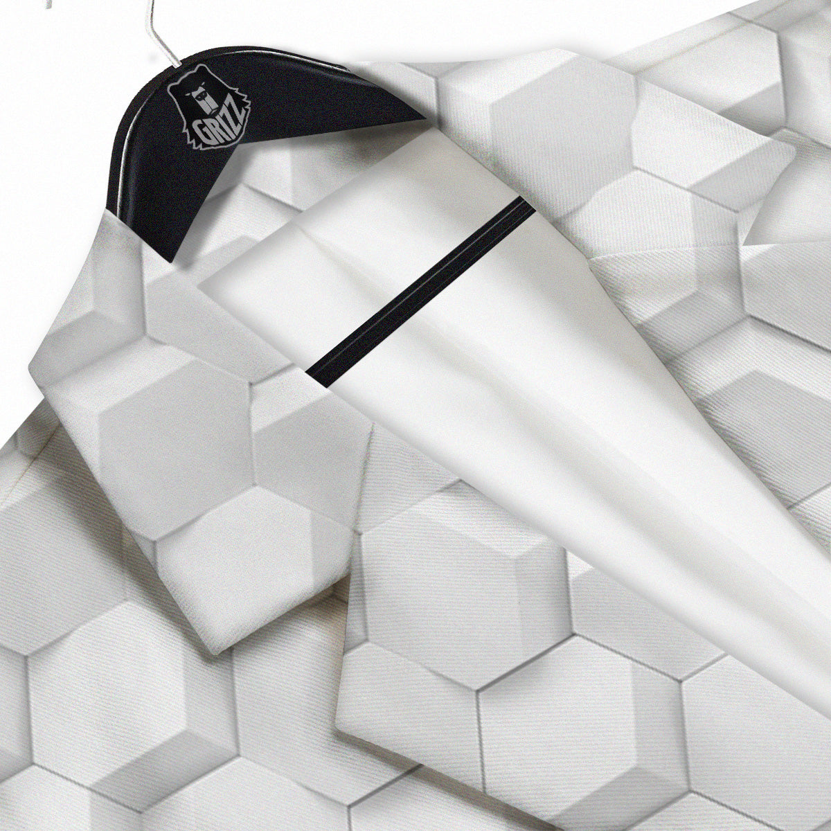 Abstract Hexagonal White 3D Print Pattern Men's Sport Coat-grizzshop