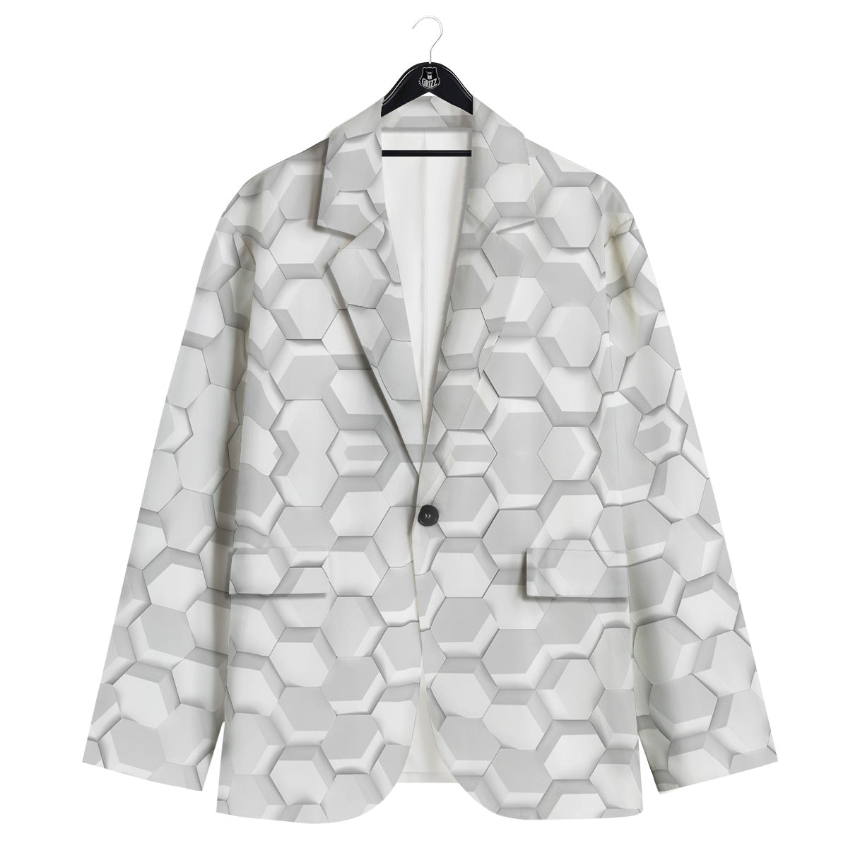 Abstract Hexagonal White 3D Print Pattern Men's Sport Coat-grizzshop