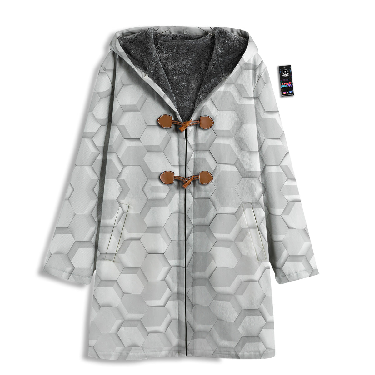 Abstract Hexagonal White 3D Print Pattern Men's Windbreaker Jacket-grizzshop