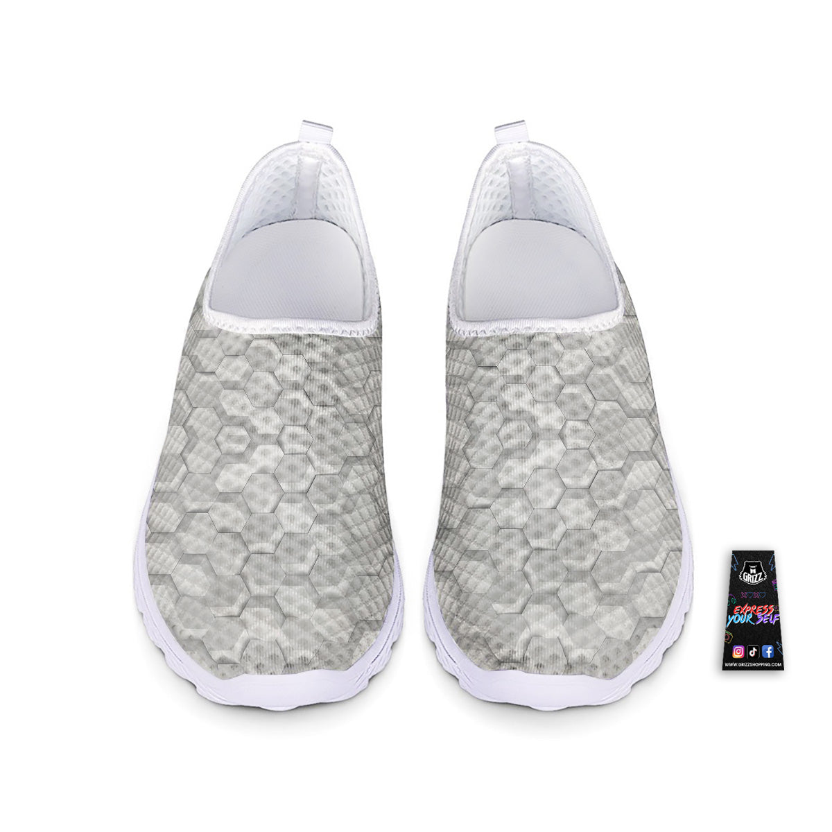 Abstract Hexagonal White 3D Print Pattern Nurse Shoes-grizzshop