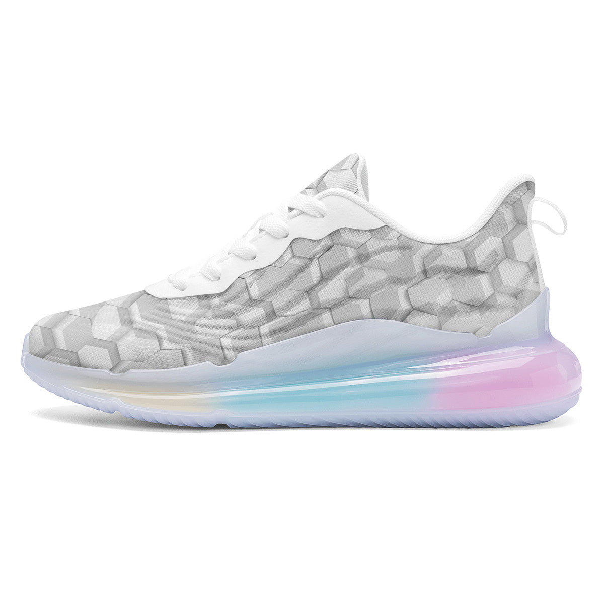 Abstract Hexagonal White 3D Print Pattern Running Sneakers-grizzshop