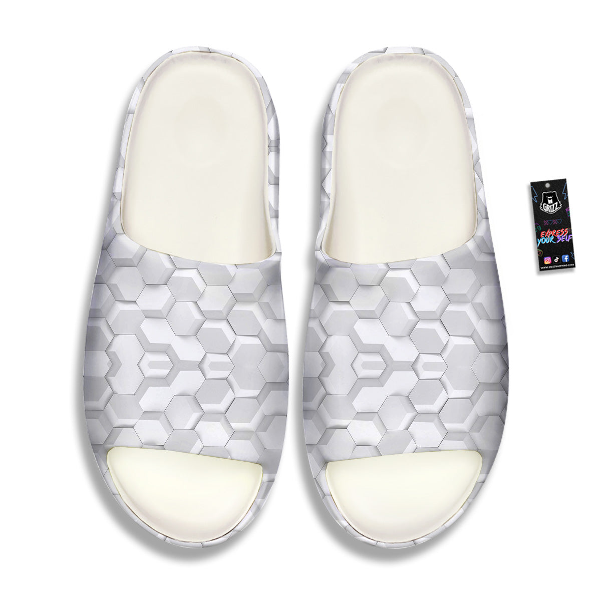 Abstract Hexagonal White 3D Print Pattern Sandals-grizzshop