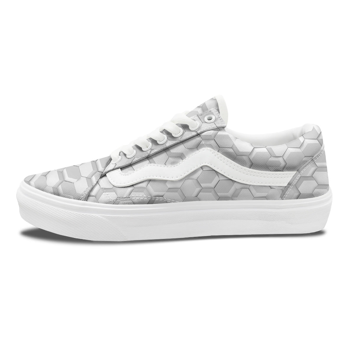 Abstract Hexagonal White 3D Print Pattern Skate Shoes-grizzshop