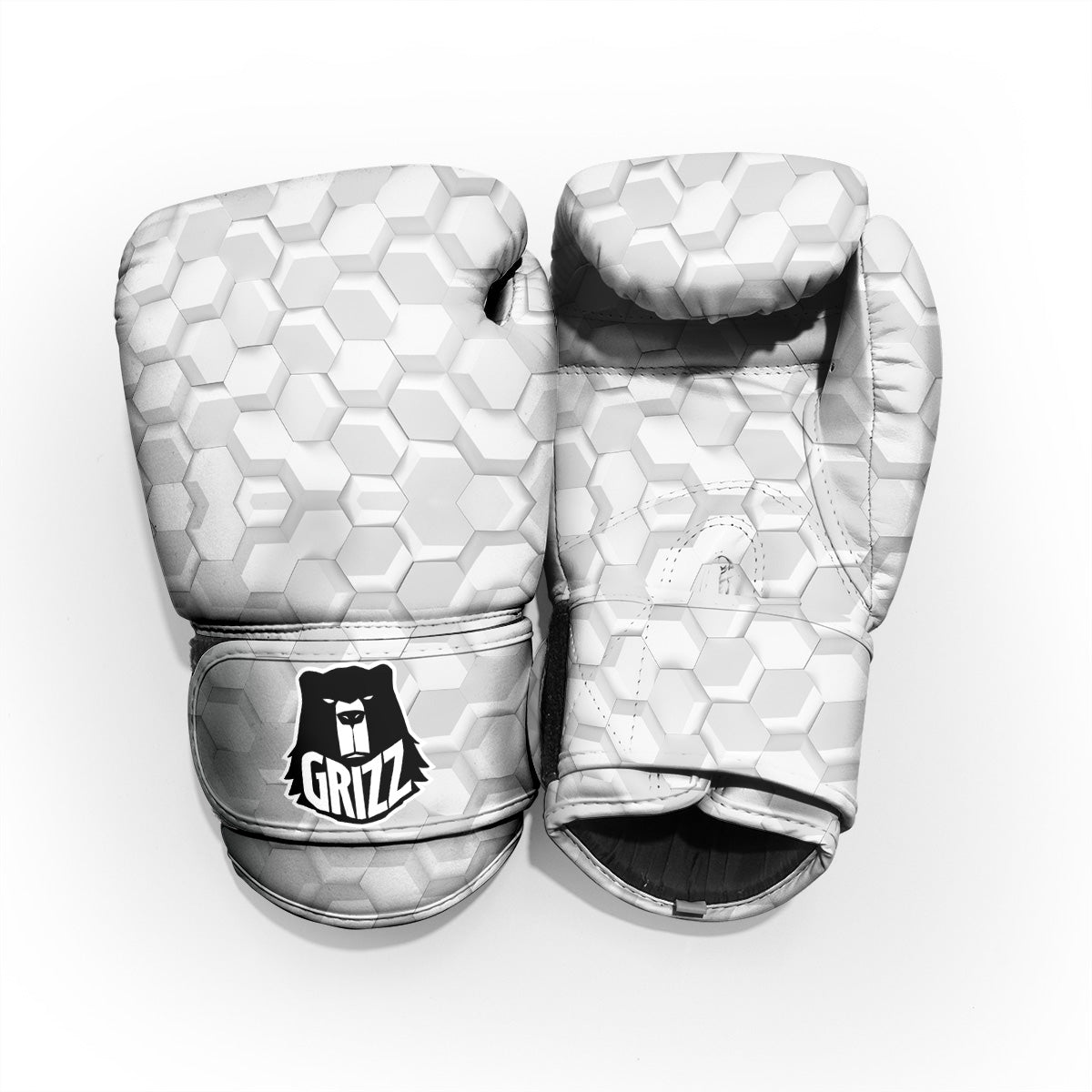 Abstract Hexagonal White 3D Print Pattern Sparring Gloves-grizzshop