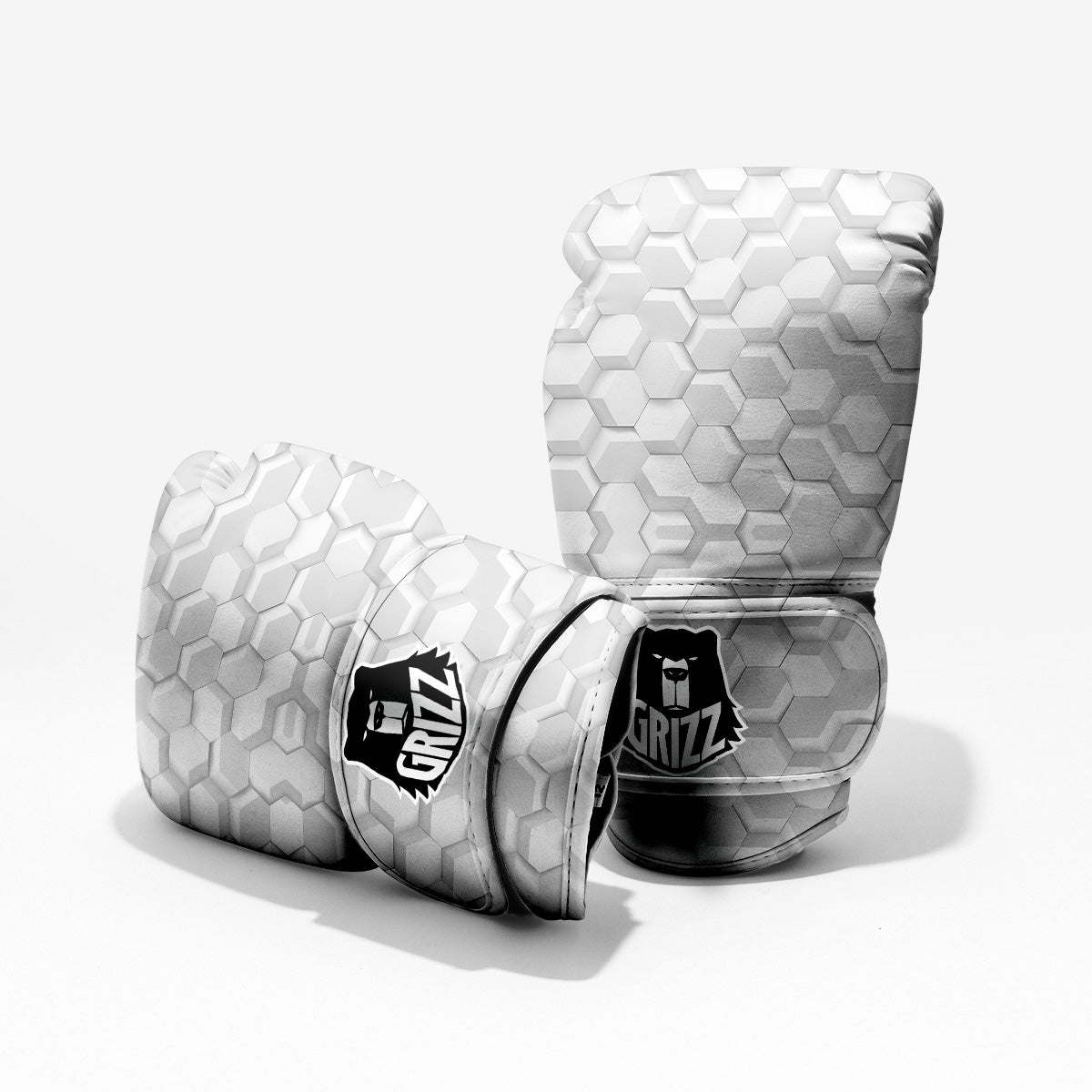 Abstract Hexagonal White 3D Print Pattern Sparring Gloves-grizzshop