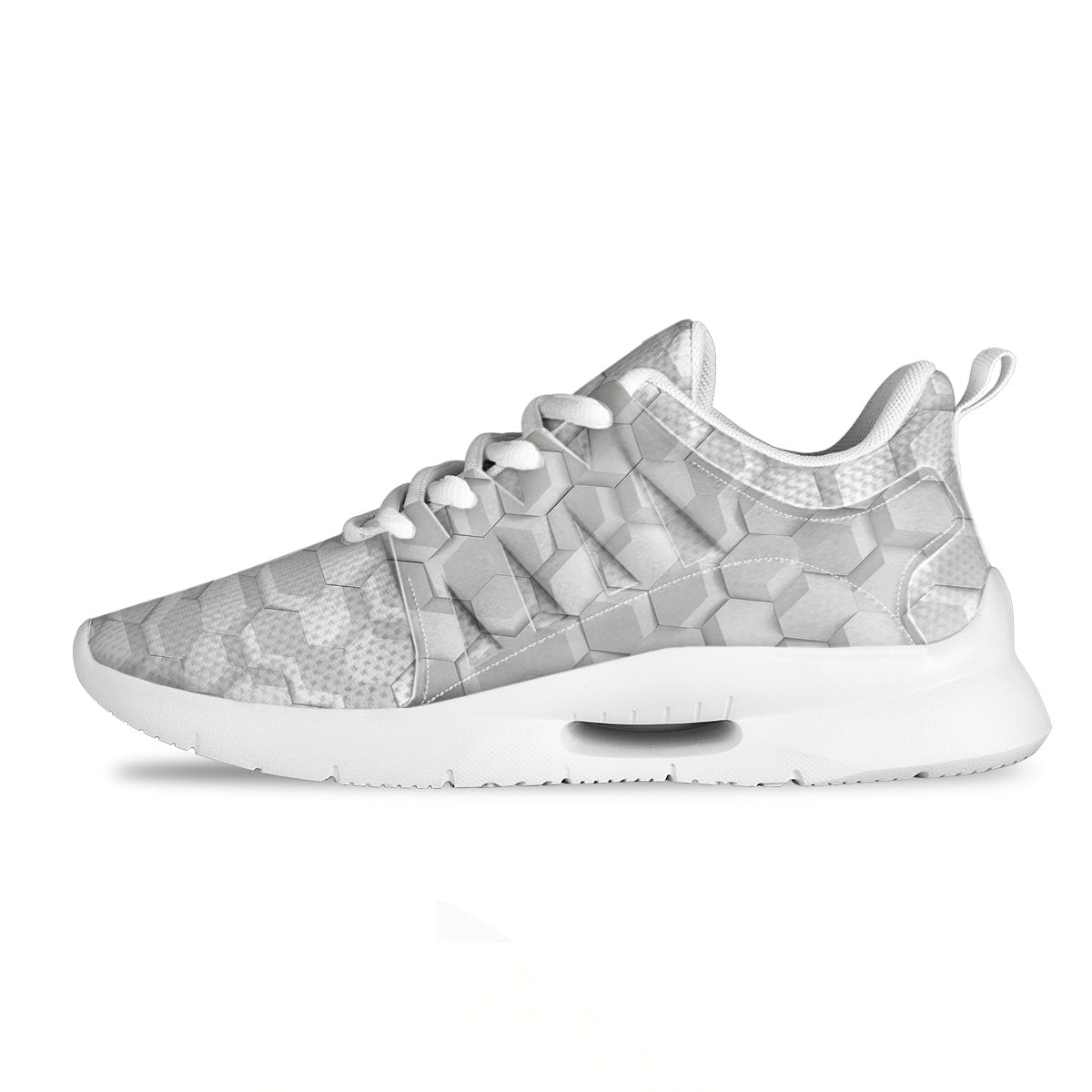 Abstract Hexagonal White 3D Print Pattern Tennis Shoes-grizzshop