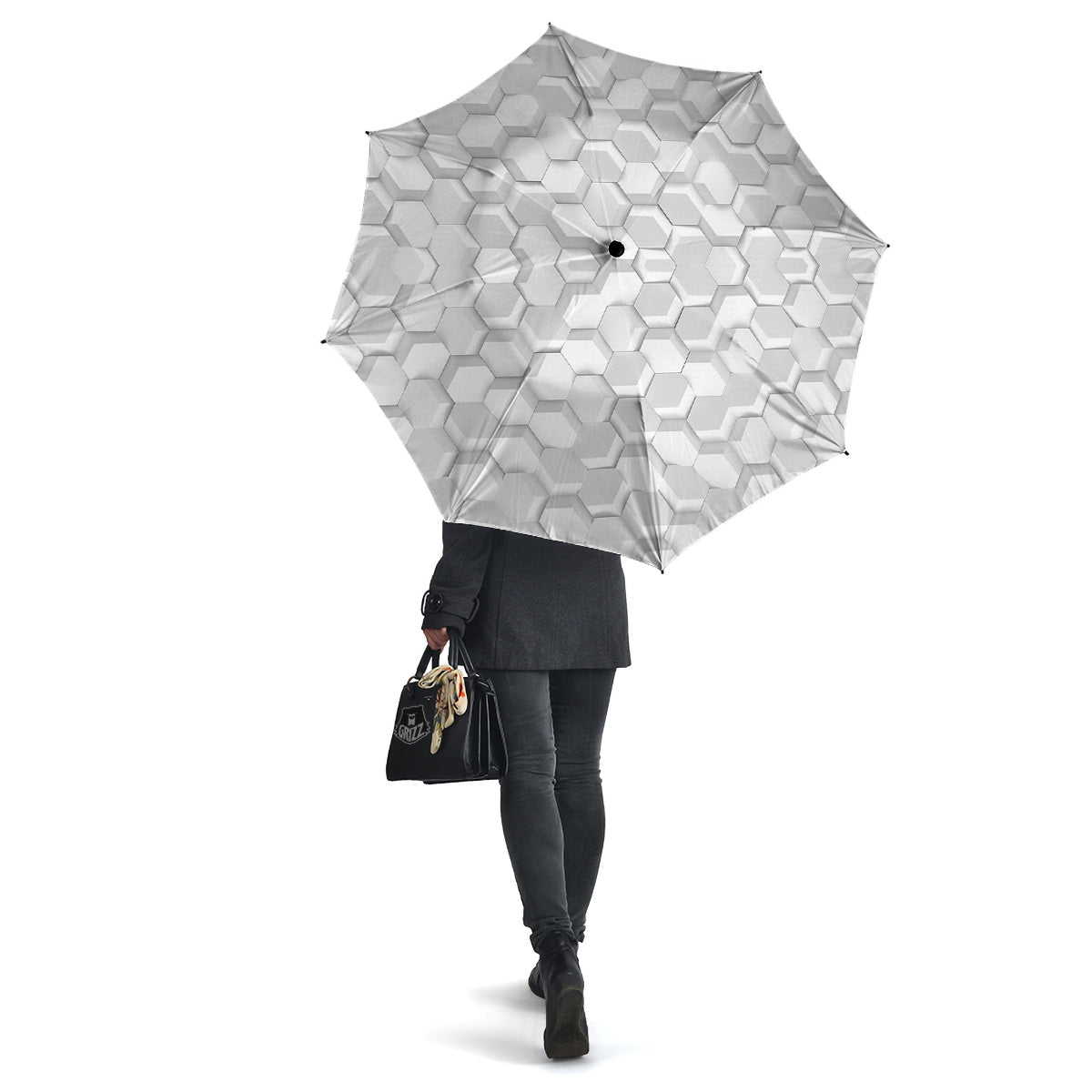 Abstract Hexagonal White 3D Print Pattern Umbrella-grizzshop