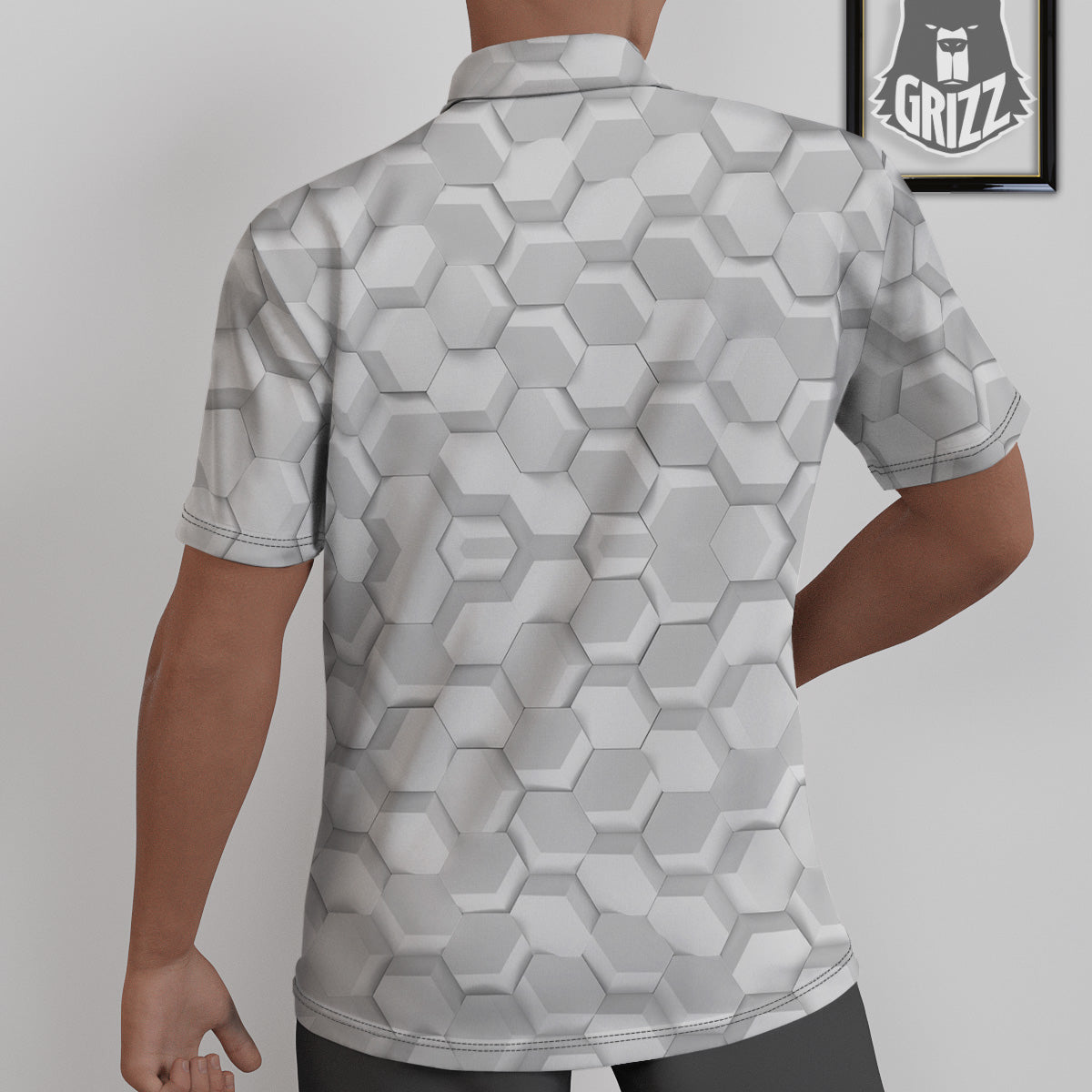 Abstract Hexagonal White 3D Print Pattern Untucked Shirts-grizzshop