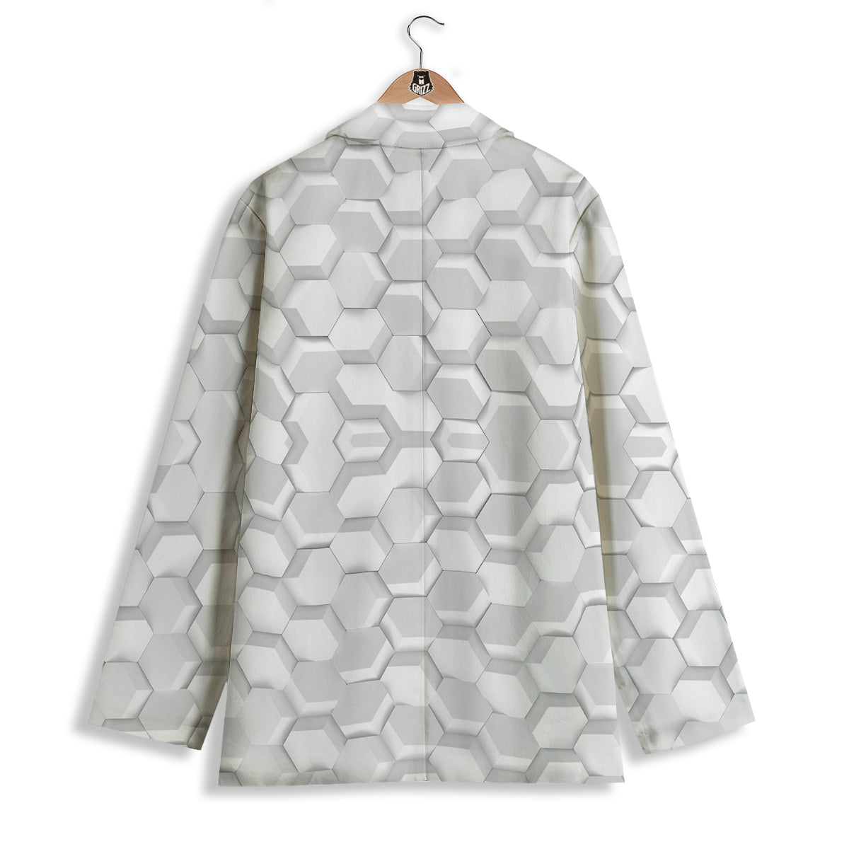Abstract Hexagonal White 3D Print Pattern Women's Blazer-grizzshop