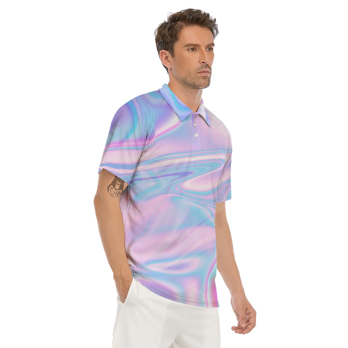Abstract Holographic Men's Golf Shirts-grizzshop