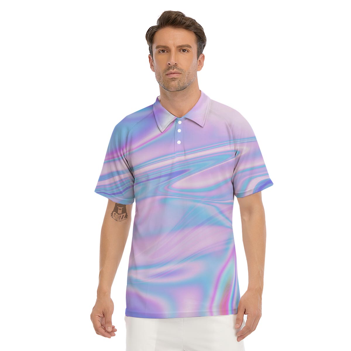 Abstract Holographic Men's Golf Shirts-grizzshop