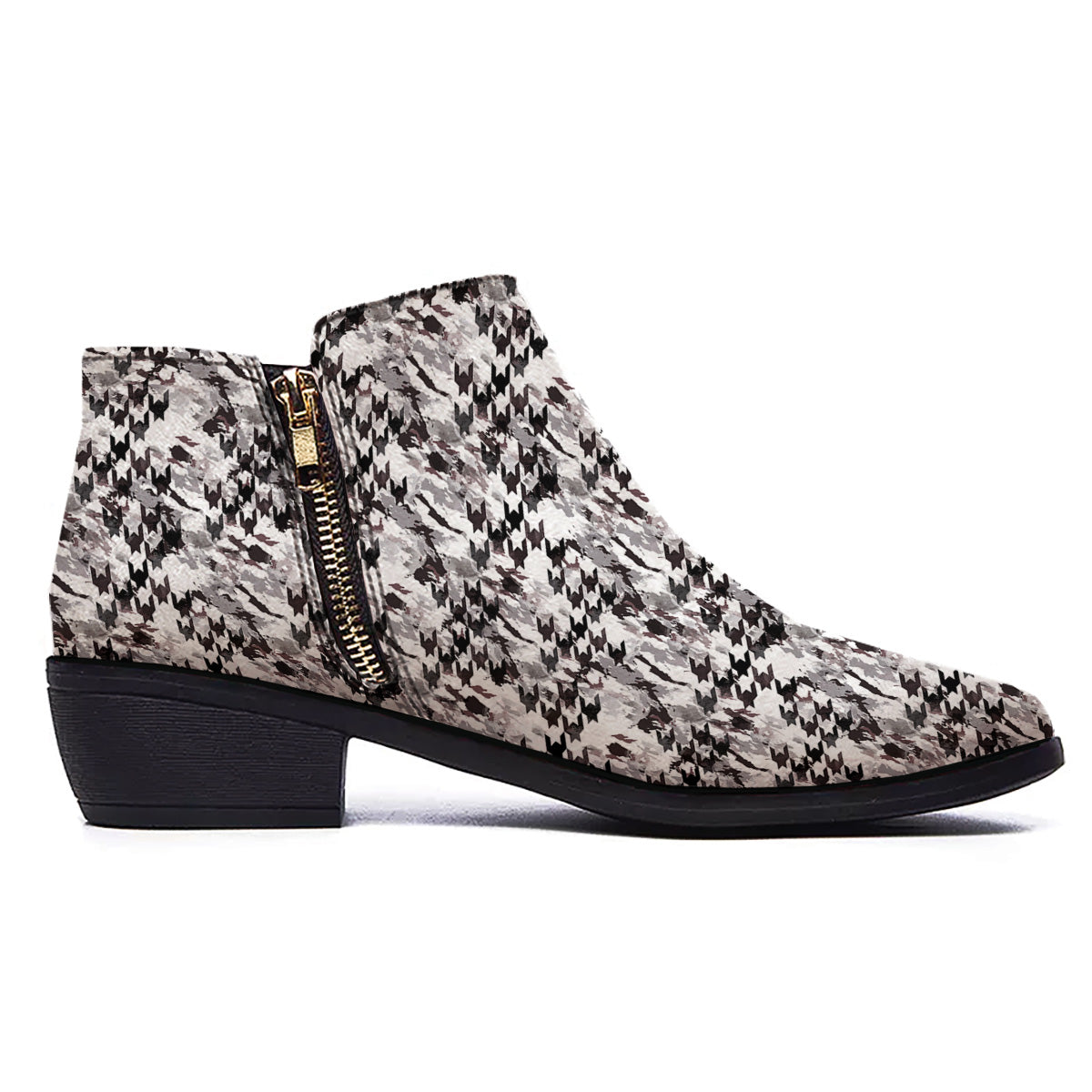Abstract Houndstooth And Camo Print Pattern Ankle Boots-grizzshop
