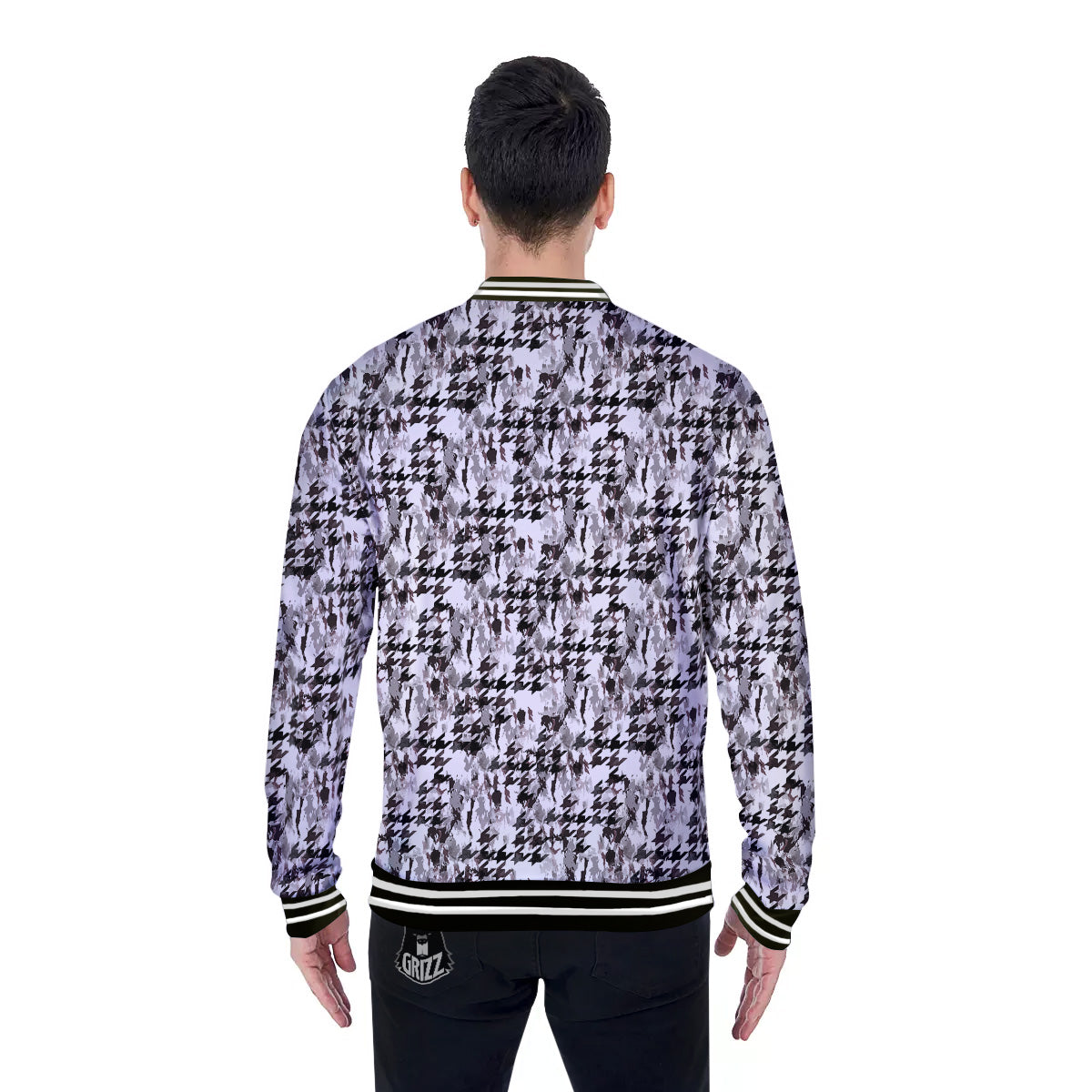 Abstract Houndstooth And Camo Print Pattern Baseball Jacket-grizzshop