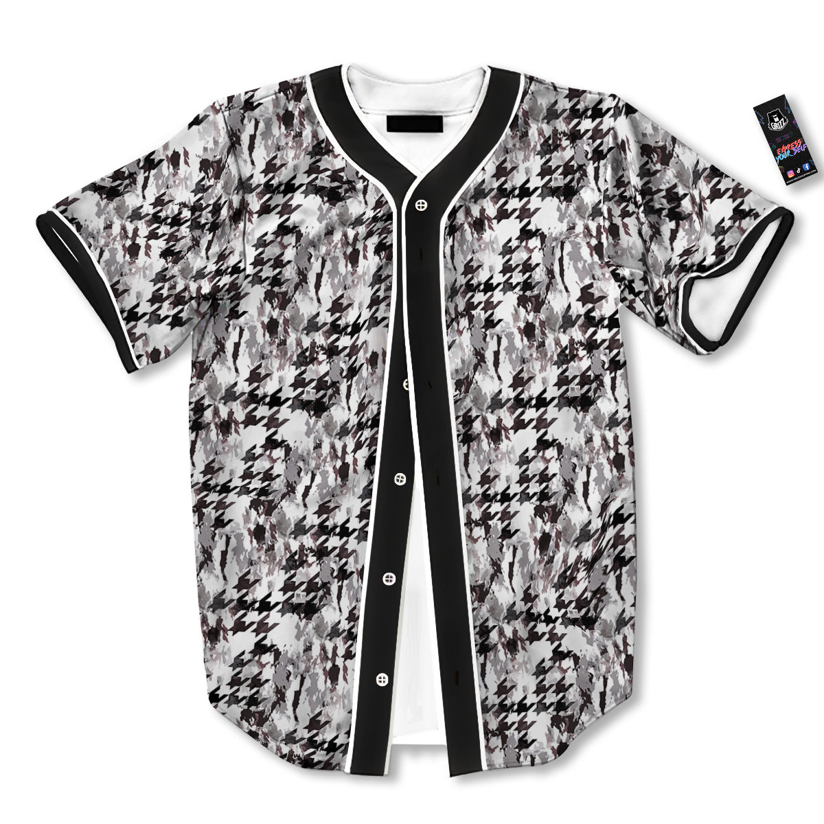 Abstract Houndstooth And Camo Print Pattern Baseball Jersey-grizzshop