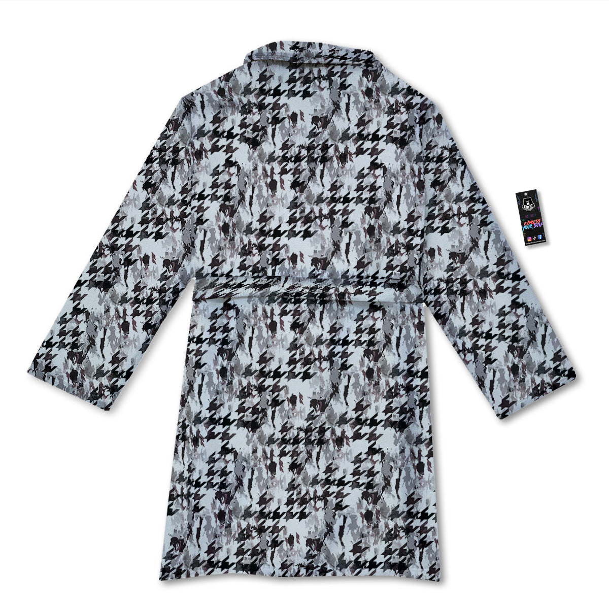 Abstract Houndstooth And Camo Print Pattern Bathrobe-grizzshop