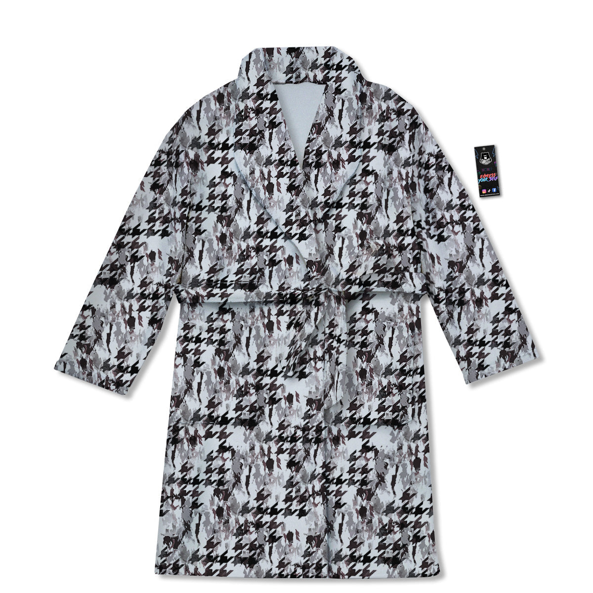 Abstract Houndstooth And Camo Print Pattern Bathrobe-grizzshop