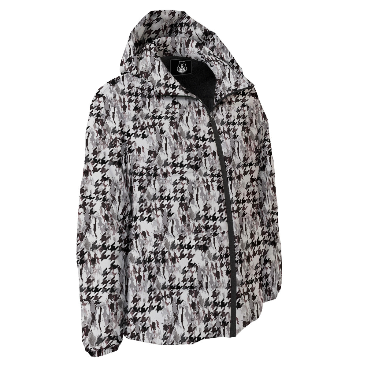 Abstract Houndstooth And Camo Print Pattern Down Jacket-grizzshop