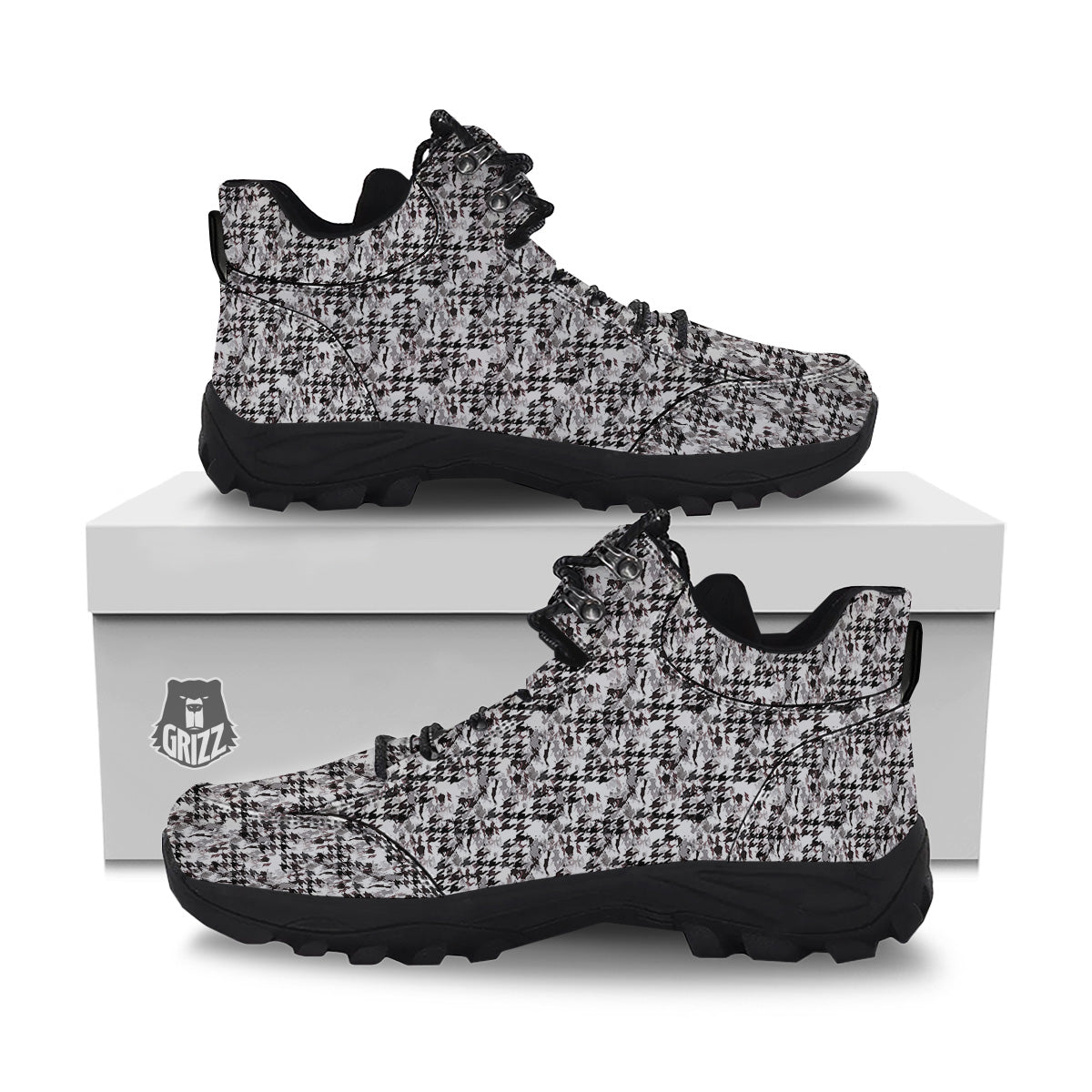Abstract Houndstooth And Camo Print Pattern Hiking Shoes-grizzshop