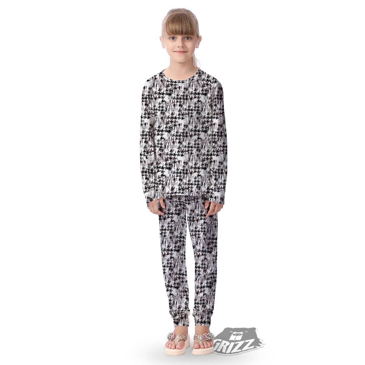 Abstract Houndstooth And Camo Print Pattern Kid's Pajamas-grizzshop