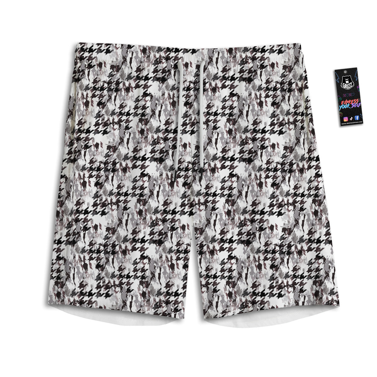 Abstract Houndstooth And Camo Print Pattern Men's Athletic Shorts