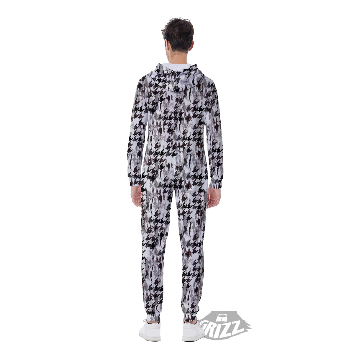 Abstract Houndstooth And Camo Print Pattern Men's Jumpsuit-grizzshop