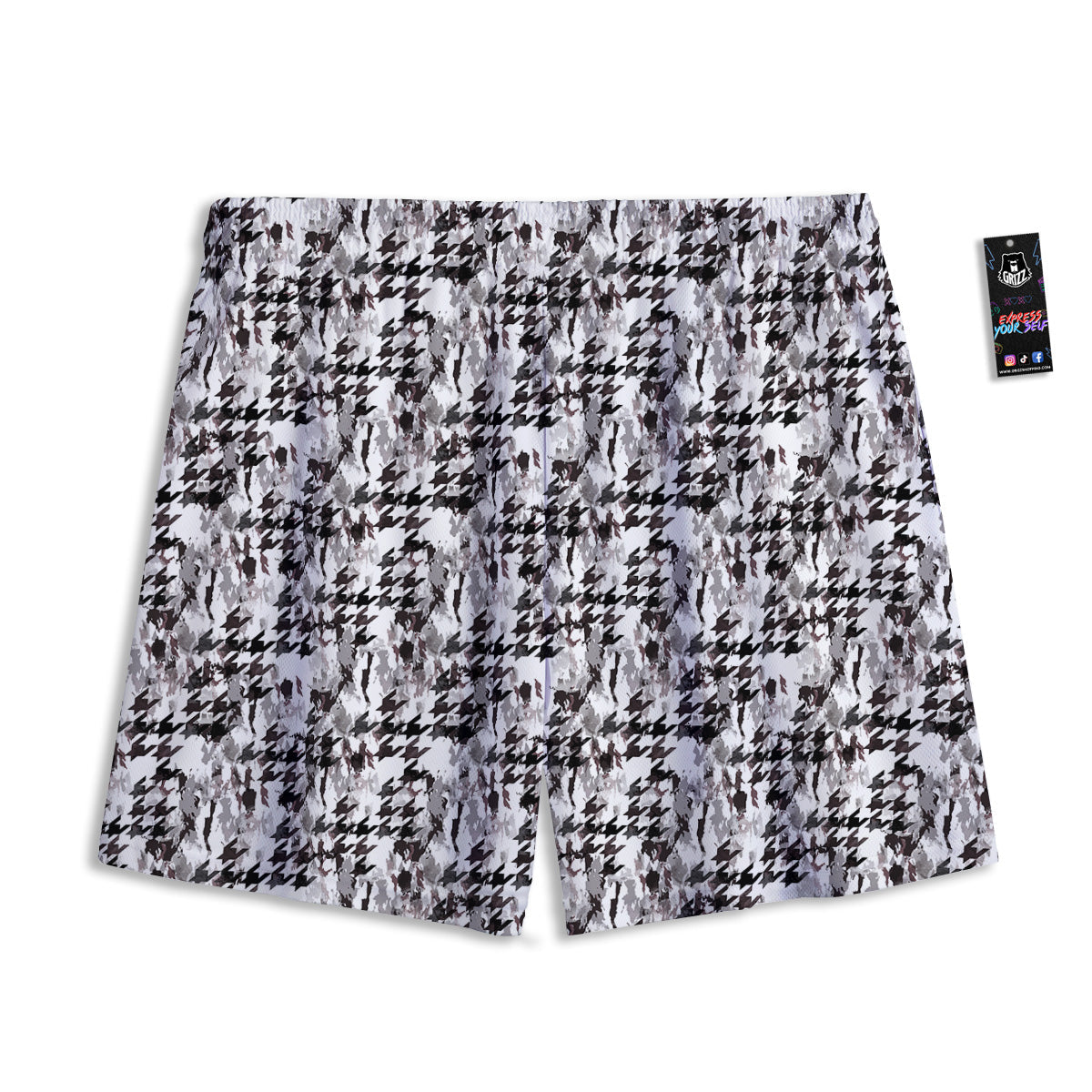 Argyle Black And Grey Print Pattern Mesh Shorts