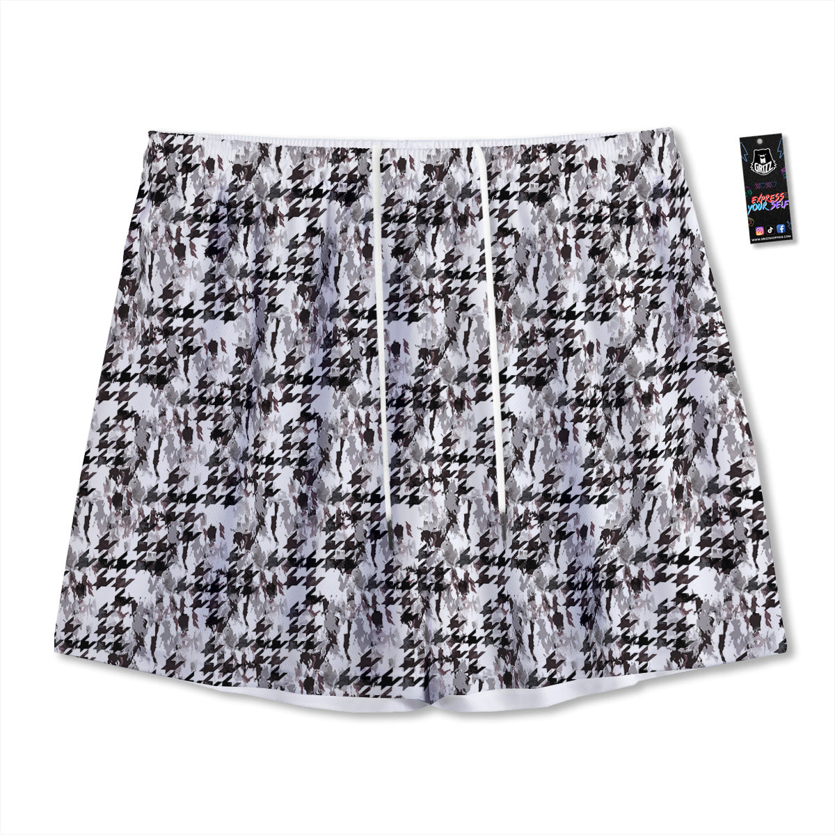 Argyle Black And Grey Print Pattern Mesh Shorts