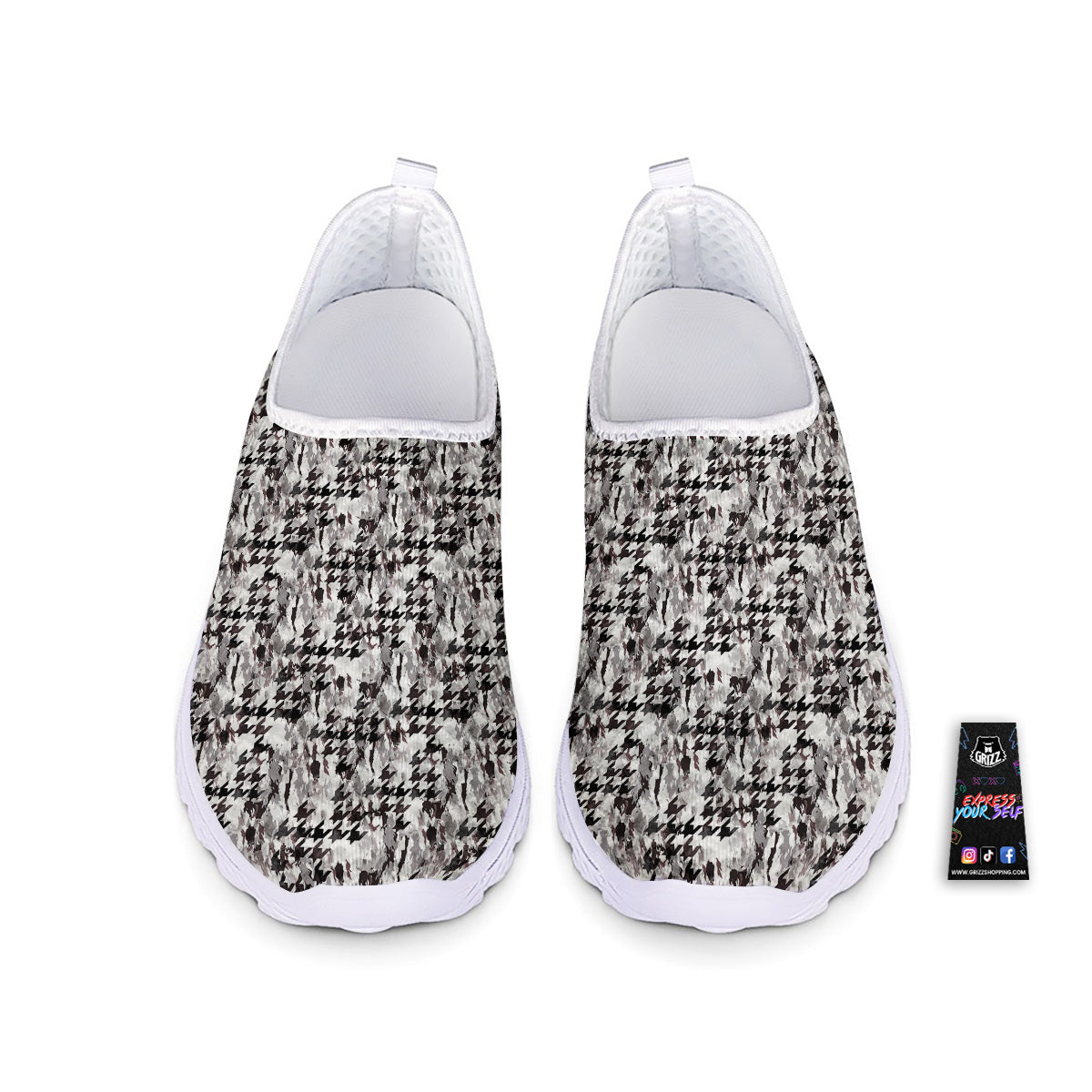 Abstract Houndstooth And Camo Print Pattern Nurse Shoes-grizzshop