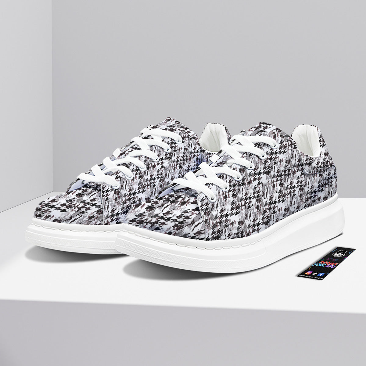 Abstract Houndstooth And Camo Print Pattern Platform Shoes-grizzshop