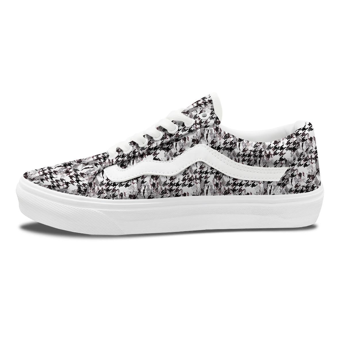 Abstract Houndstooth And Camo Print Pattern Skate Shoes-grizzshop