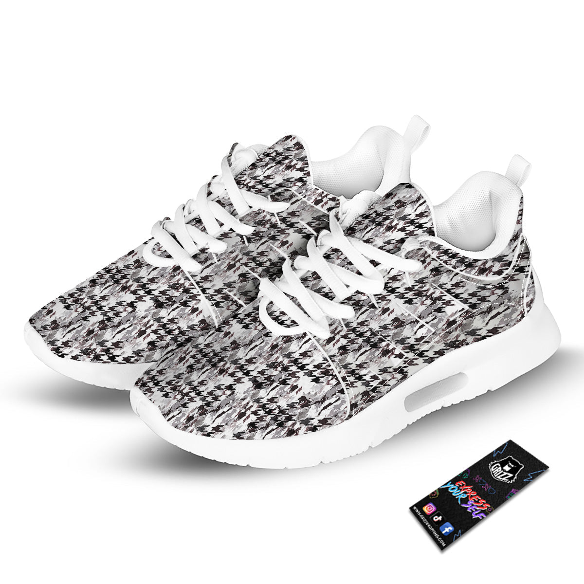 Abstract Houndstooth And Camo Print Pattern Tennis Shoes-grizzshop